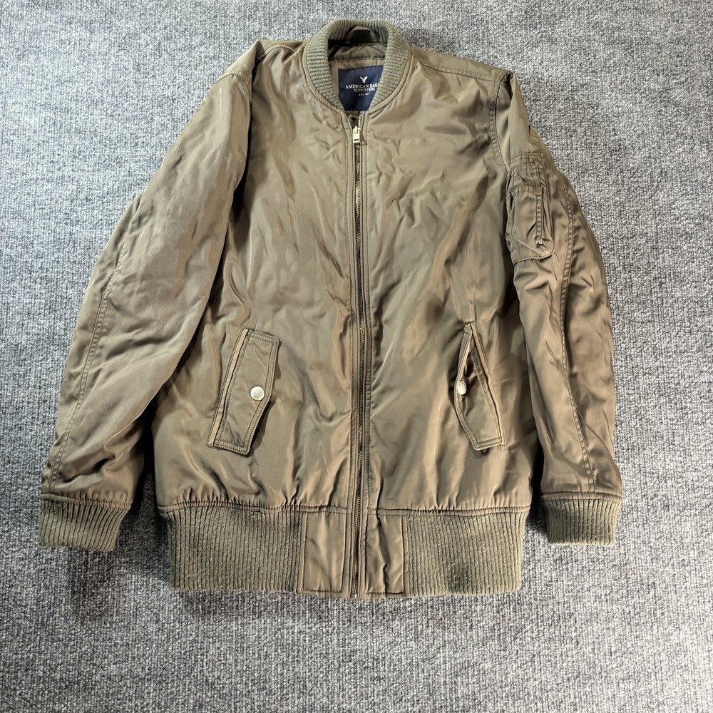 American Eagle Outfitters Jacket Mens Medium Green Bomber Full‎ Zip Nylon Casual